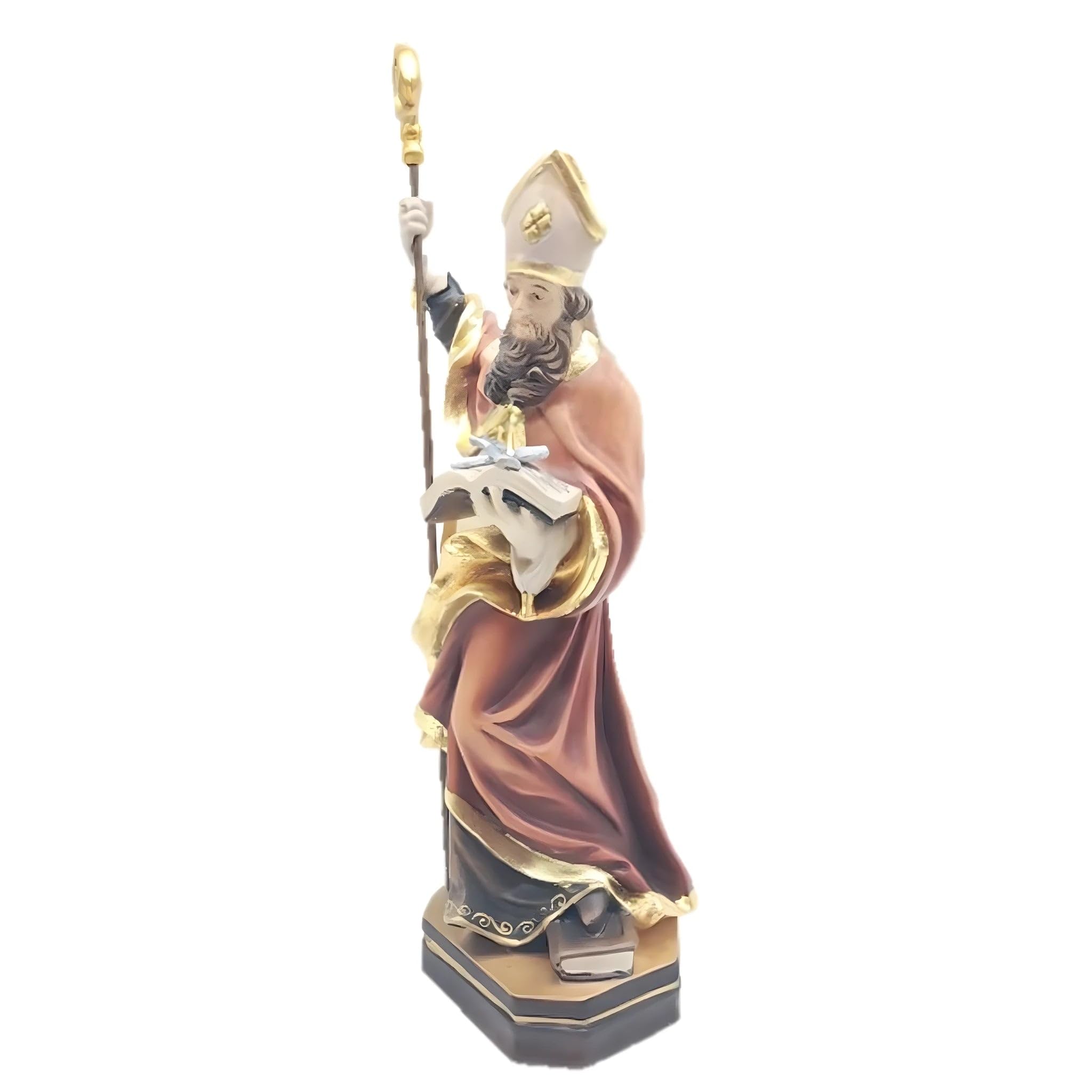 Dolfi | Rzeźbiony św. Germano z książką i dwoma drewnianymi kluczami 40 cm | Ręcznie barwione drewno w Val Gardena | Figurka szopka