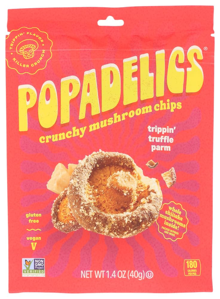 Popadelics Crunchy Mushroom Chips, Trippin' Truffle Parm, Vegan Friendly, Kosher, Gluten Free & Non-GMO, 1.4 Ounce (Pack of 6)