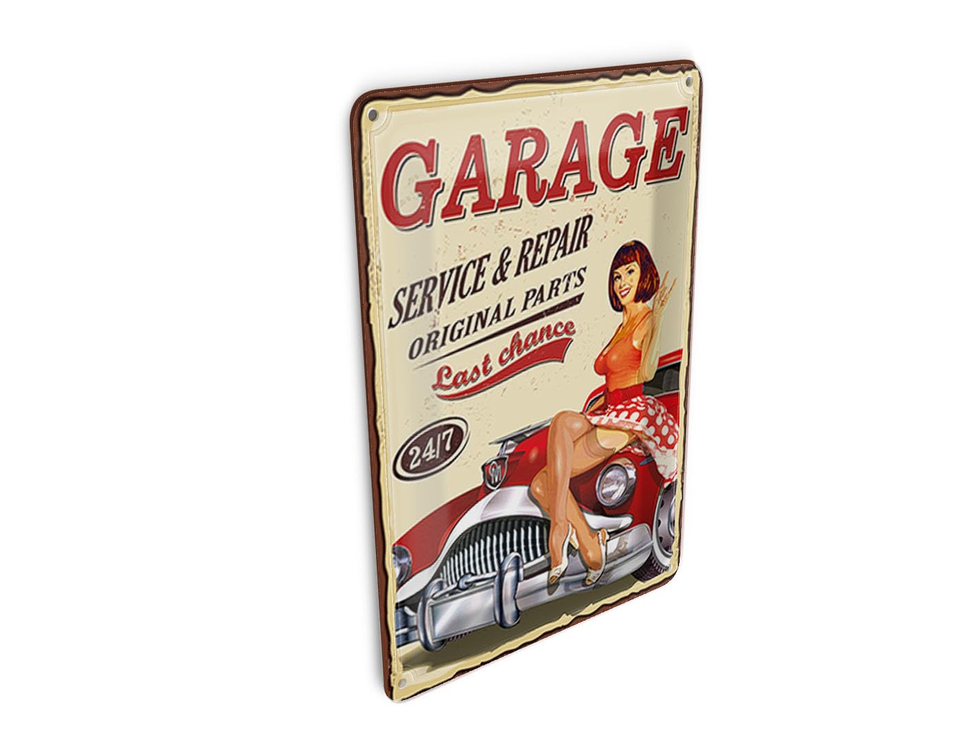 Femer Girls Multicoloured Tin Postcard Pinup 10 X 14 Cm Retro Garage Service Repair 24/7 Decorative Sign