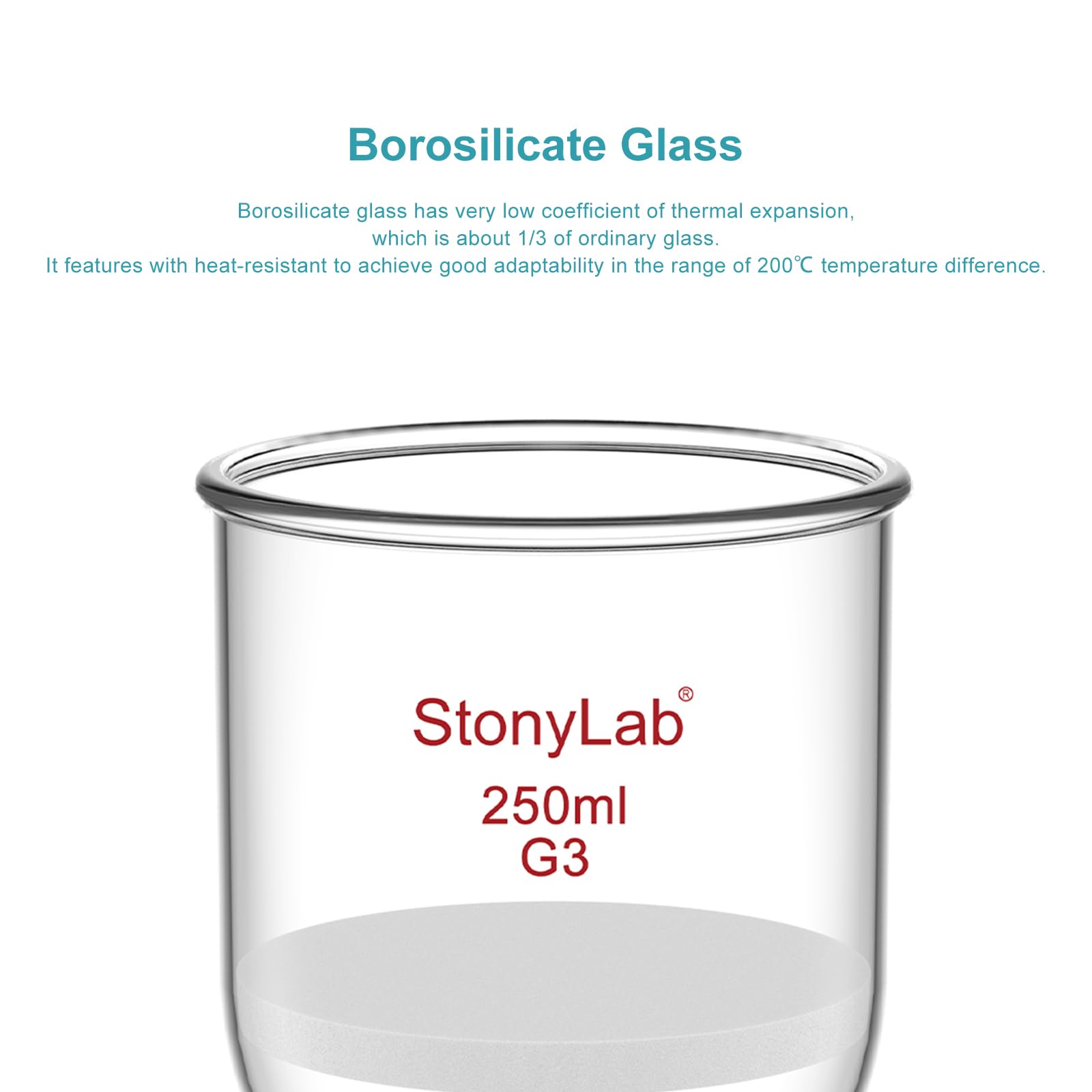 stonyLab Embudo de Filtración Buchner, de Vidrio Borosilicato, con Disco de Filtro Fino (G3) Y Junta Estándar Inferior 24/40, 250 ml