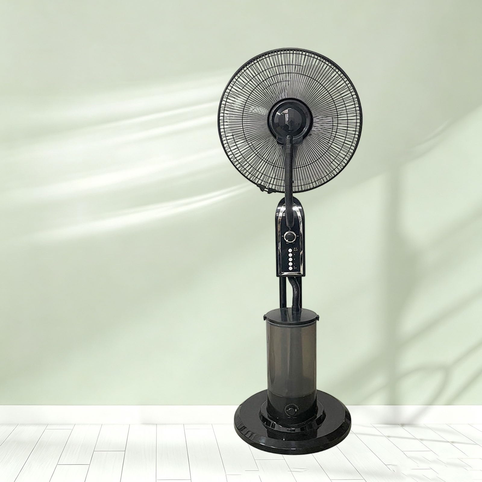 Ventilatore a piantana oscillante con nebulizzatore per esterni | Timer da 60 minuti, ventilatore da 16 pollici con serbatoio d'acqua da 4 litri per uso domestico e commerciale(A)