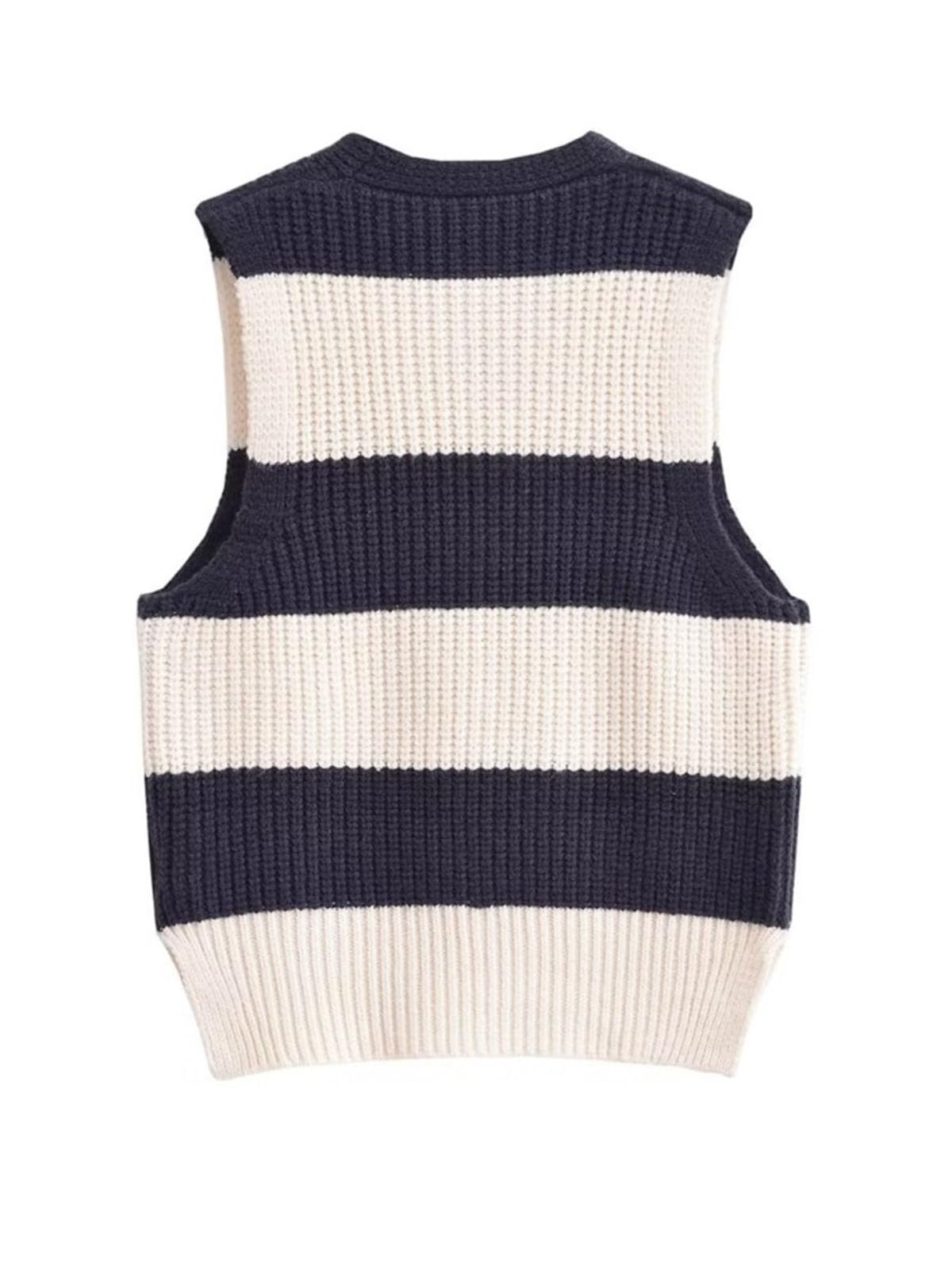 Mnjyihy Women's Knit Stretch Sweater Tank Top Women's Fashion Stripe Sleeveless V Neck Sweater Tank Top 01 S