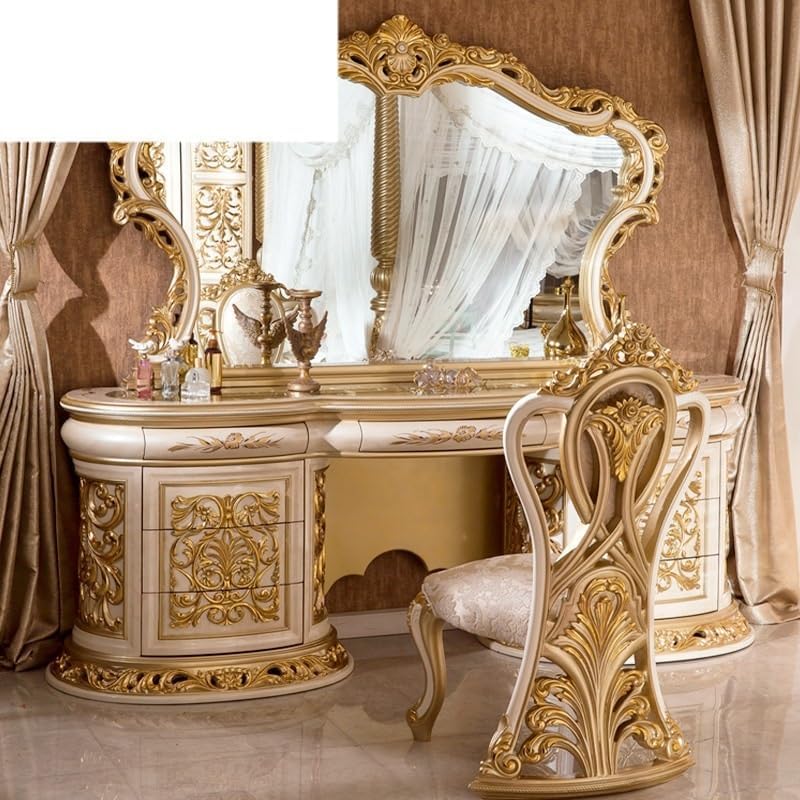 Vanity Desk Solid Wood Carved Dressing Table, Bedroom, Suitable for Villa Furniture