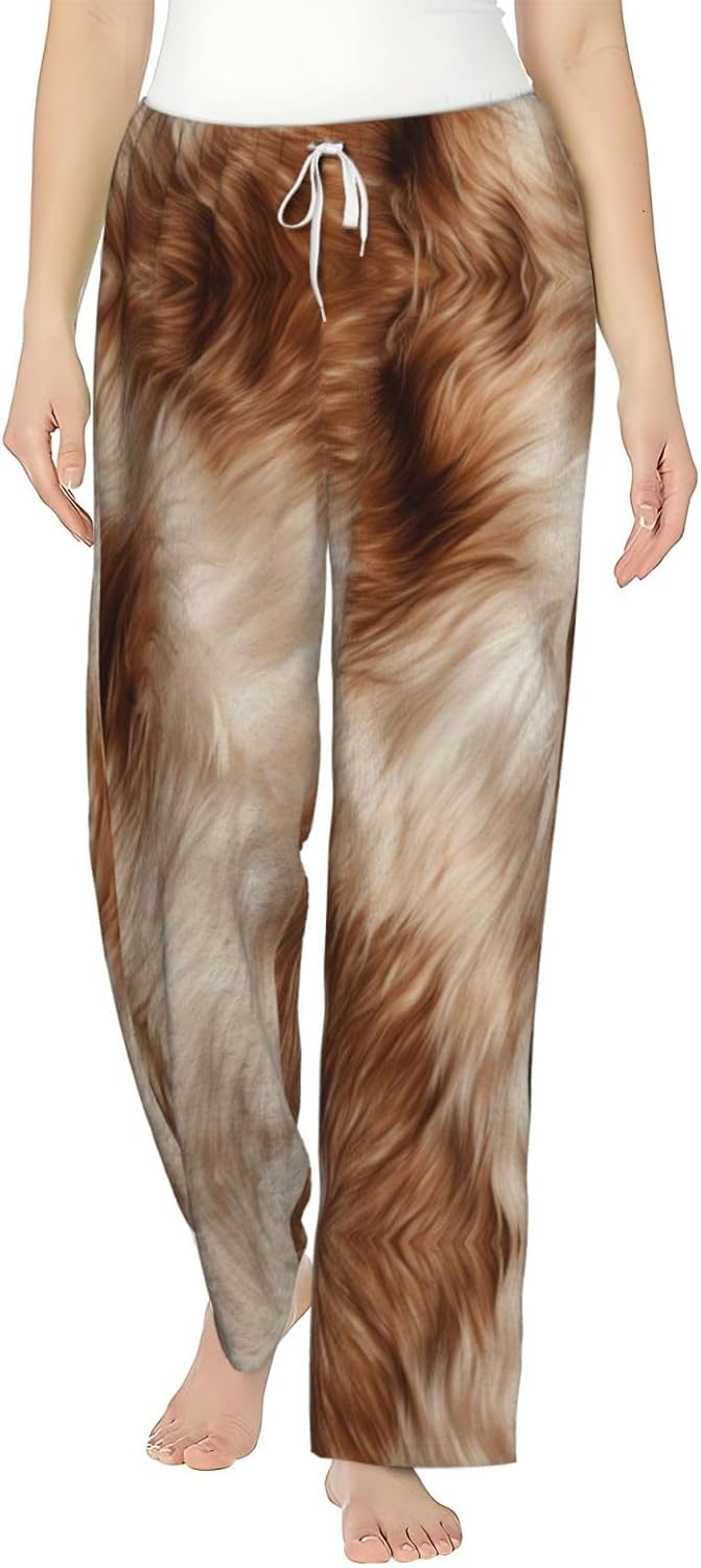 Cow Fur Print Cozy Flannel Pajama Pants For Women,Warm Christmas Pj Pants,Cute Fleece Pajamas