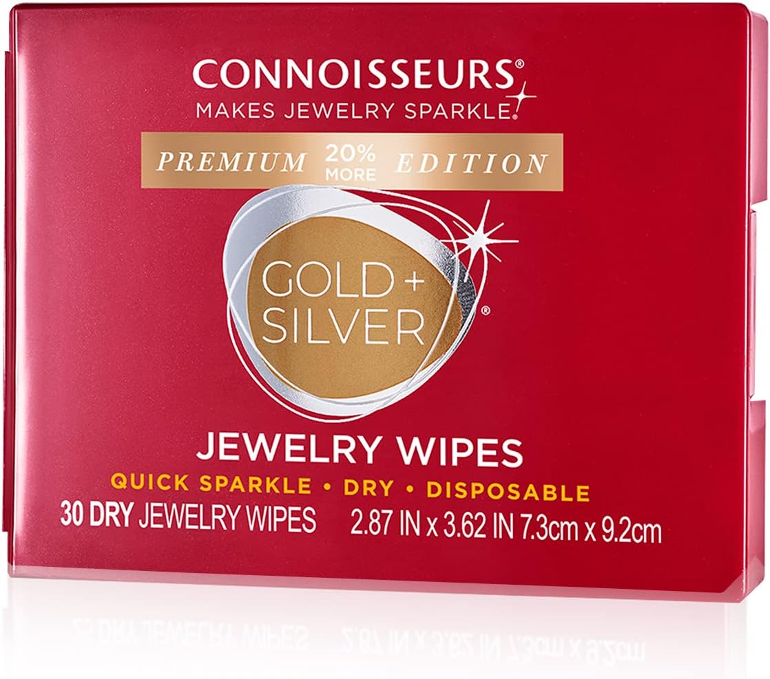 Premium Edition Compact Jewelry Wipes No Rinse Gold and Silver Jewelry Cleaner, Polish and Remove Tarnish to Restore Brilliance, Dry Disposable Wipes, Diamond Dazzle Stik, 30 Count (Pack