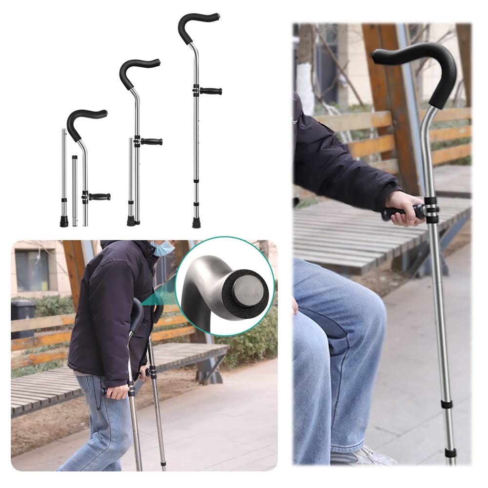 Stampella Ortopedica Regolabile Sottoascellari, 1 Coppia, Bastoni da Passeggio per Adulti con Tecnologia a Molla, Altezza Regolabile