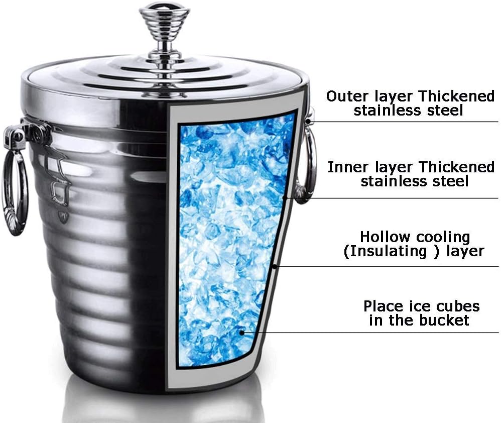 Ice Bucket Ice Bucket Thick Double Stainless Steel Ice Bucket Ice Bucket Wine Red Beer Ice Bar Hotel Insulation Ice