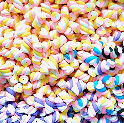 30pcs Assorted Slime Charms Rainbow Marshmallow Candy Heart Shaped Resin Charms Slices Flatback Buttons Cabochons for Handcraft Miniature Fairy Garden Accessories Scrapbooking DIY (roll)