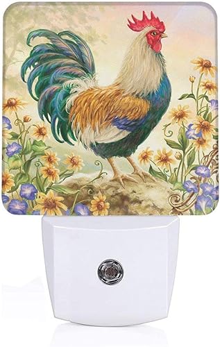 Luz nocturna de pollo decorativa de pared con sensor automático inteligente de atardecer a amanecer, lámpara nocturna LED para dormitorio, baño,