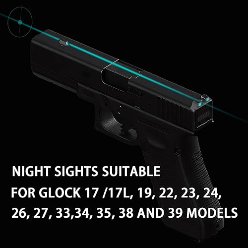 Miniatura 4 de Miras nocturnas adecuadas para pistola Glock 17, 17l, 19, 22, 23, 24, 26, 27, 33, 34, 35, 38 y 39, mira delantera y trasera para pistola que brillan