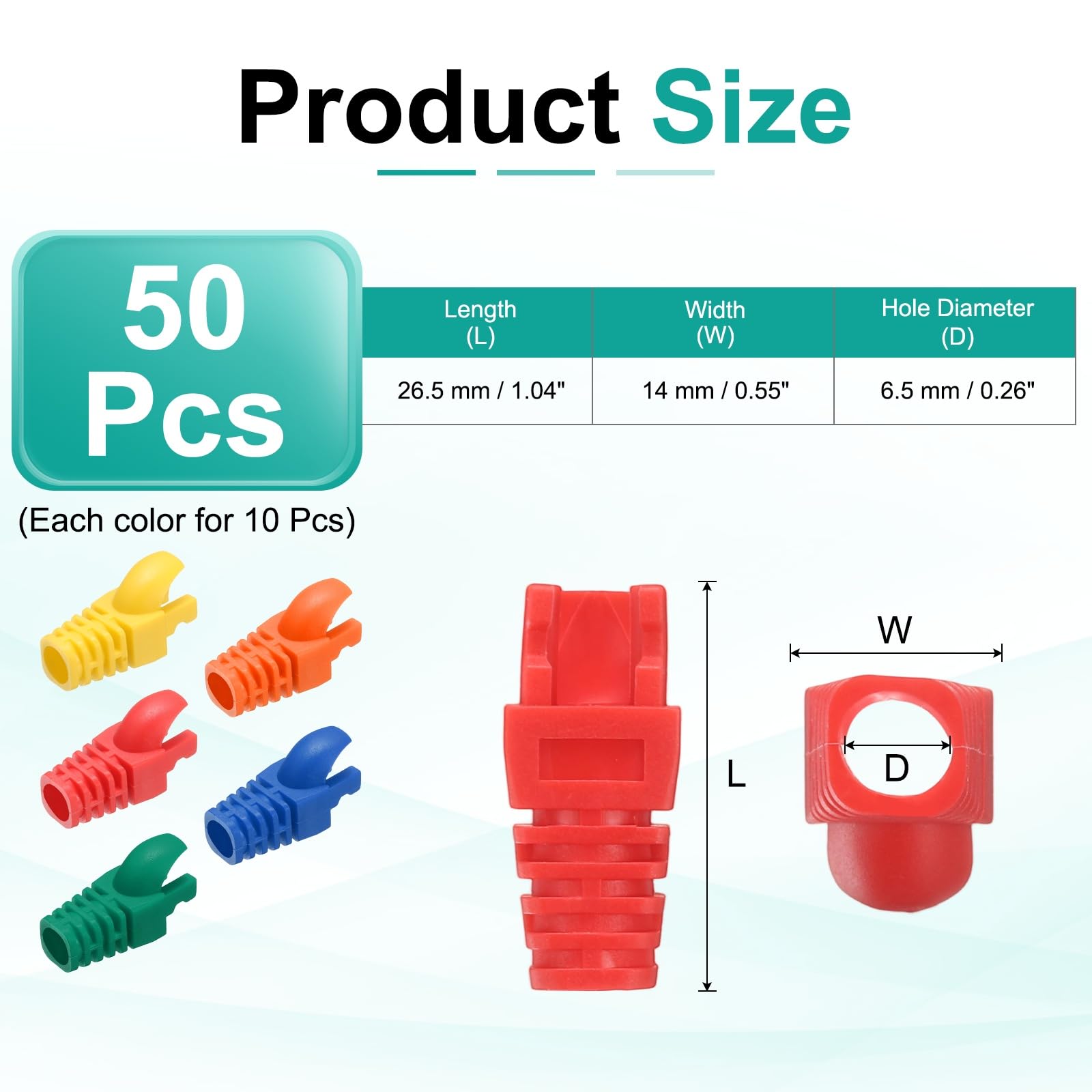 PATIKIL Złącze RJ45 pokrywa 50 szt. Cat5, Cat5E, Cat6, Cat7, kabel sieciowy do łodzi, osłona do laptopów, komputerów, routerów, inteligentnych kamer sieciowych, drukarek, 5 kolorów