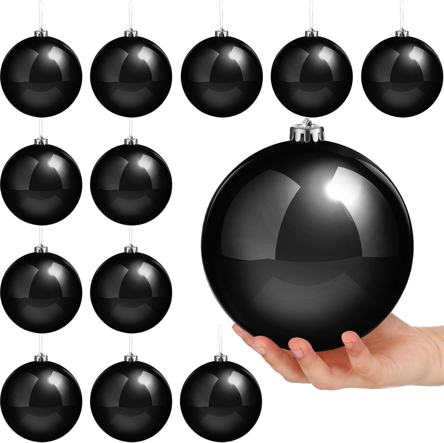 Zubebe 12 Pcs Large Christmas Ball Ornaments Giant Oversized Plastic Shatterproof Christmas Ball Outdoor Vintage Hanging Decorations UV Water Resistant for Holiday Farmhouse(Black,6 Inches) Black 6 Inches