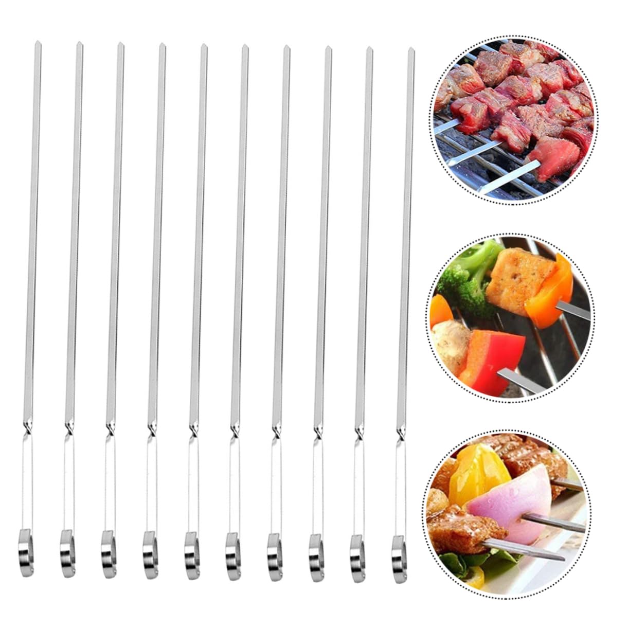 10piezas Brochetas Inoxidable Para Barbacoa Unidades Planas Duraderas y Fáciles De Limpiar