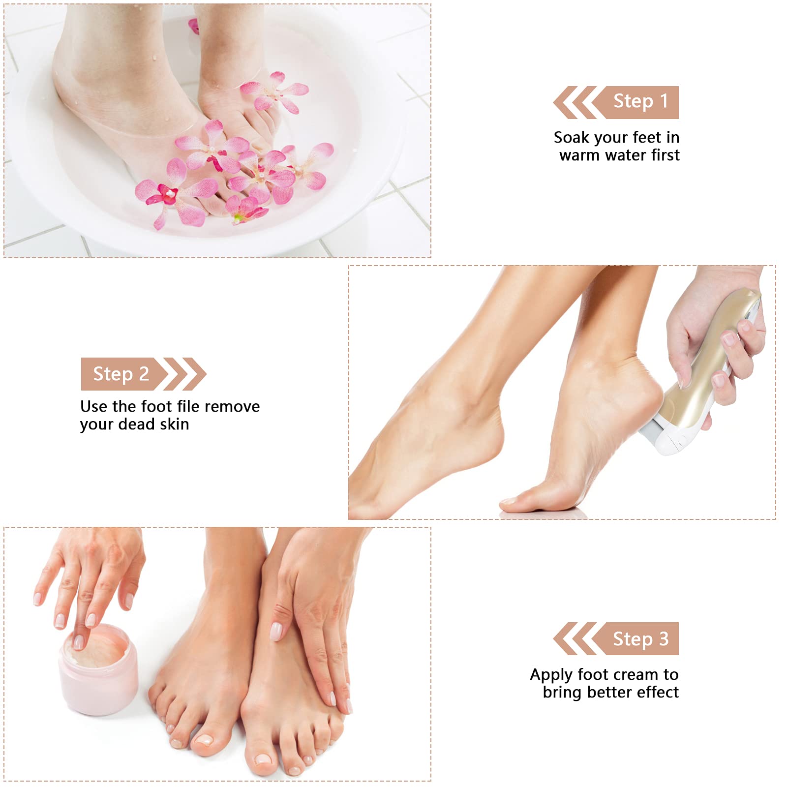 Lima Electrica Pies Pedicura Eléctrico Lima Pies con 3 Rodillos 2 Velocidades Impermeable Eliminar las Durezas y las Callosidades Cuidado Pies