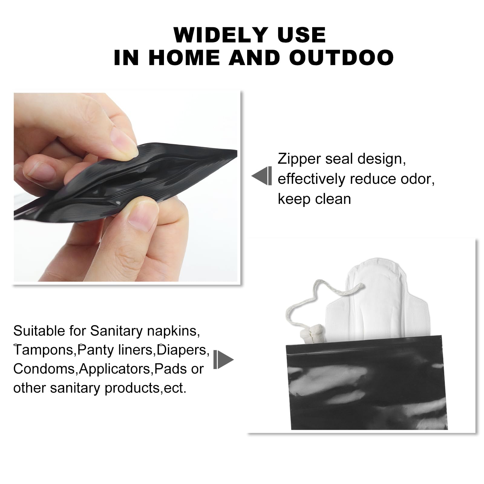 Tampon Disposal Bags Pack of 101,Black Sealable and Prevents Odours Feminine Hygiene Disposal Bag with Storage Bag 4.7x6 inches Opaque Sanitary Trash Bags for Tampons,Hygienic Products