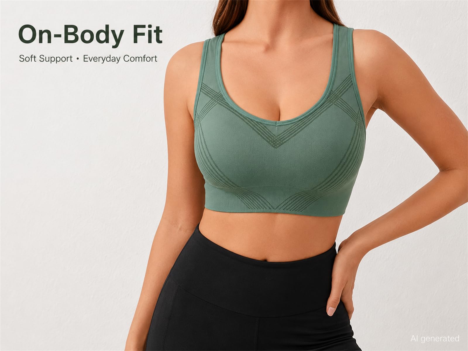 Reggiseno sportivo da donna senza cuciture, supporto medio, incrociato | Morbida sensazione senza cuciture, coppe rimovibili, fascia elastica inferiore, asciugatura all'aria per la cura della forma