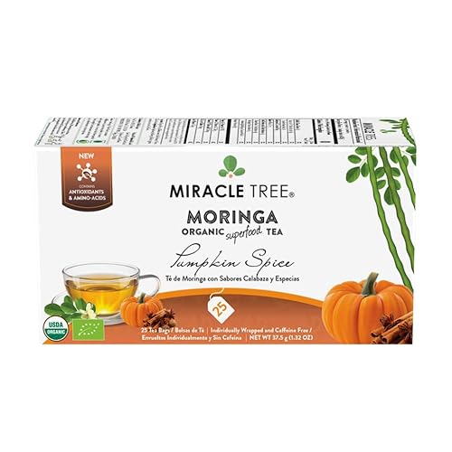 Miracle Tree - Té de moringa orgánico, superalimento, 25 sacos de té individuales sellados.
