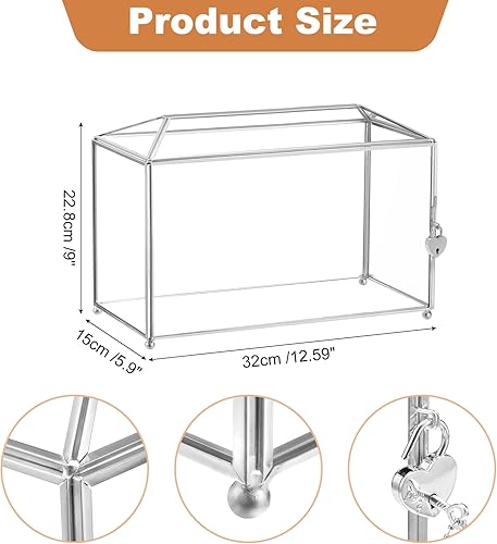 Miniatura 2 de uxcell Caja de cristal para tarjetas de boda de 12 pulgadas con cerradura, caja de tarjetas transparente, decoración de boda para recepciones,