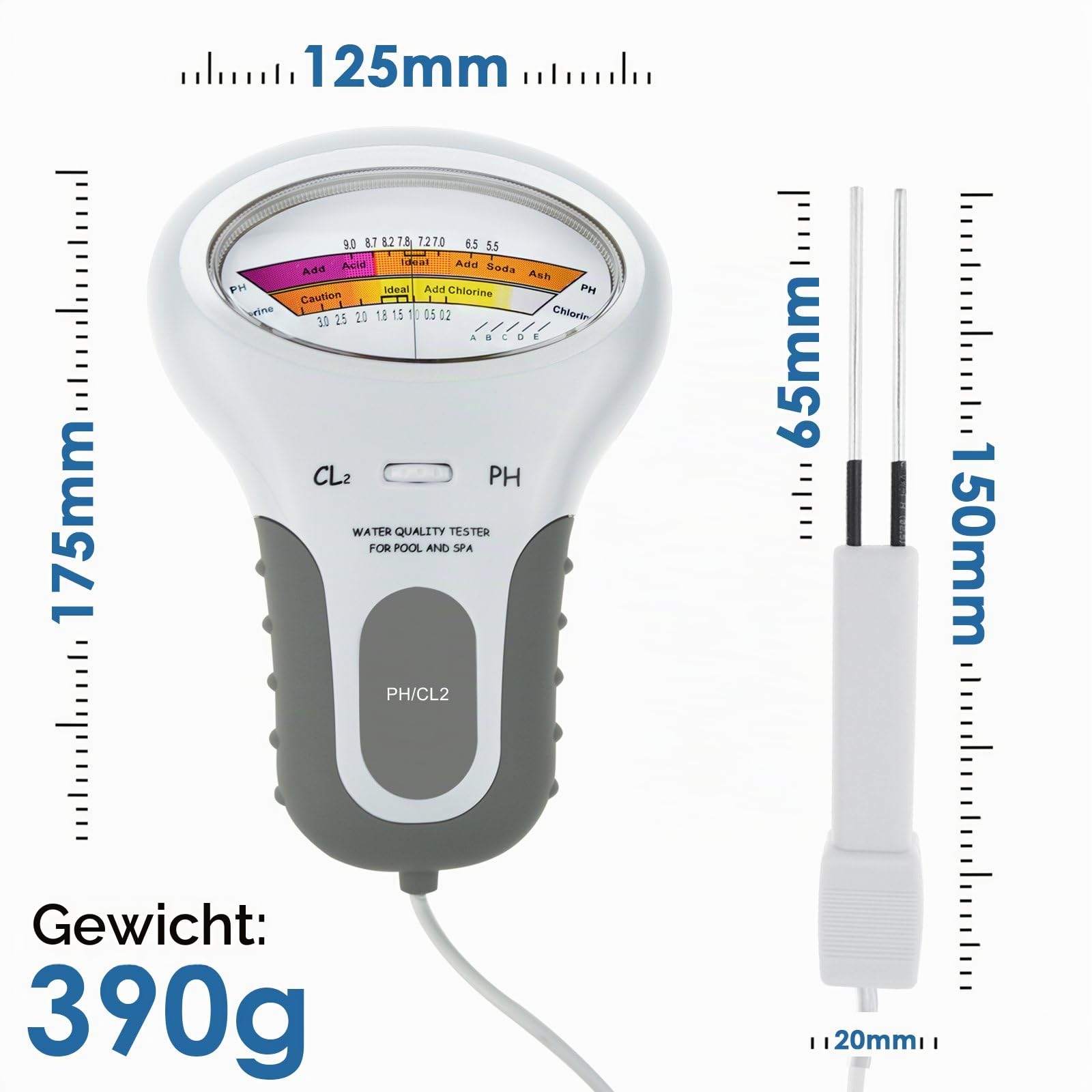 Tragbare 2 in 1 Wasser Qualität PH CL2 Chlor Level Tester Level Meter für Schwimmbad Spa Wasser Qualität Monitor Meter