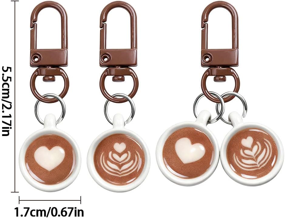 3PCS Cute Coffee Cup Keychains with Heart Cartoon Coffee Kawaii Key Chains Backpack Purse Brown Keychain Accessories Bag Charm for Handbags Tote Bags Aesthetic Key Chain Phone Case Charm for Couple - Image 2