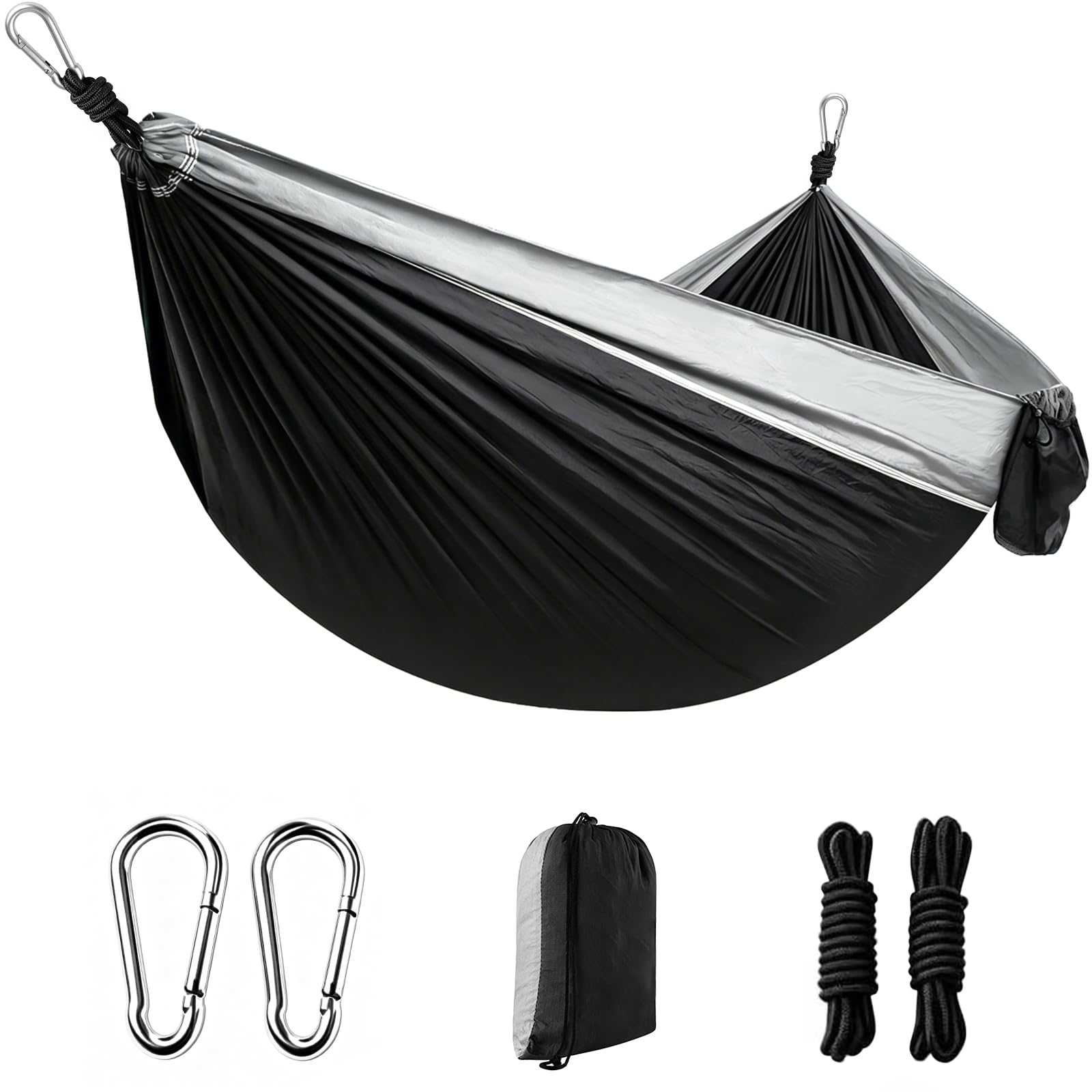 Amaca Campeggio Ultraleggera, Capacità di Carico 300kg, 270 x 140 cm in Nylon Paracadute Traspirante, con Cinghie Rispettose degli Alberi, Moschettoni & Borsa da Viaggio, per Giardino, Trekking