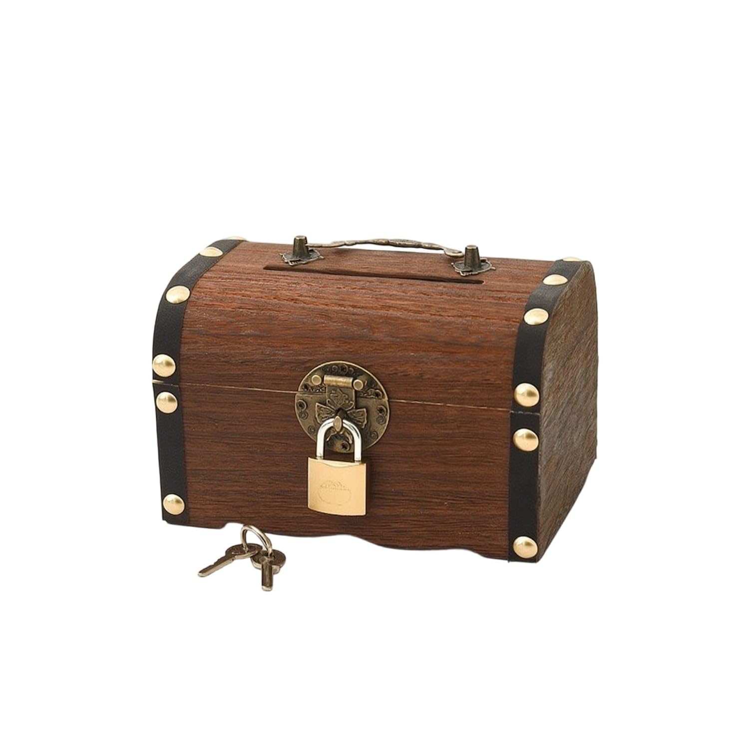 Lockable Treasure Chest Piggy Style for 10x10cm 14-10-10cm Wood | Classic Secure Storage Convenient Access Portable Decorative Practical Wood Style For 10x10cm 14-10-10cm-image-32
