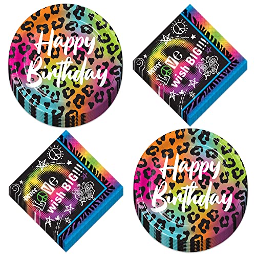 Live It Up! Party Supplies Wild Child Happy Birthday Animal Print Paper Dessert Plates And Peace Sign Napkins - Colorful Wild Animal Print (Serves 16) #TOP28