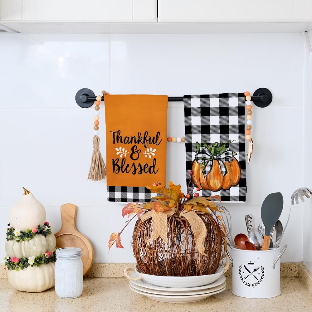ARKENY Fall Kitchen Towels for Fall Decor,Pumpkin Truck Buffalo Plaid Autumn Dish Towels 18x26 Inch Set of 4,Farmhouse Home Thanksgiving Harvest Vintage Decorations AD370