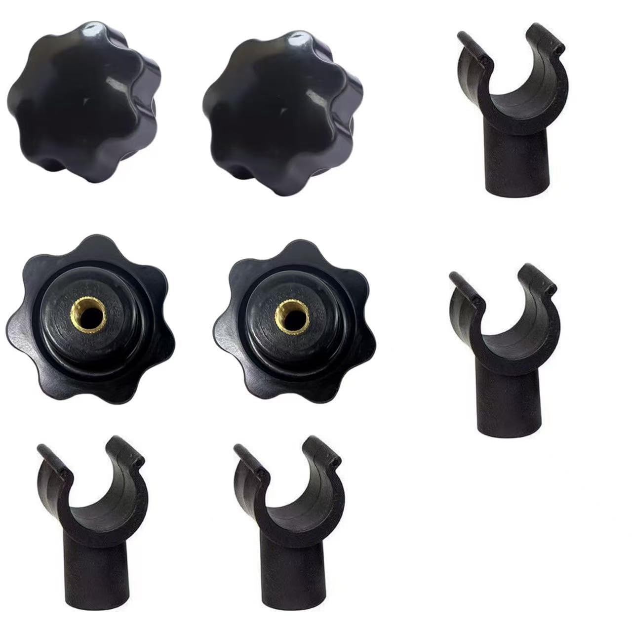 4 Sets M6 Star Knob with 6mm Nut Clip, Black Copper Core Stainless Steel Collapsible Wagon Cart Replacement Knobs & Bracket Clips for Folding Utility Wagon Table Top