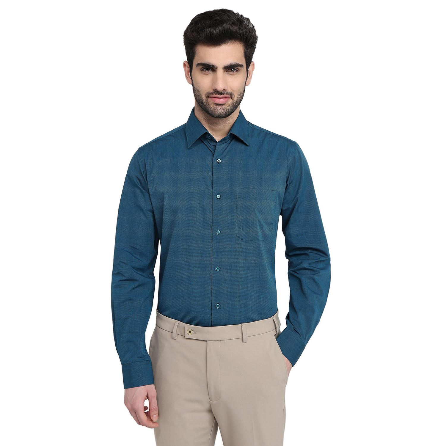 raymond Men Slim Fit Fil-A-Fil Pattern Pure Cotton Semi Cutaway Collar Full Sleeve Formal Shirt-picture-42