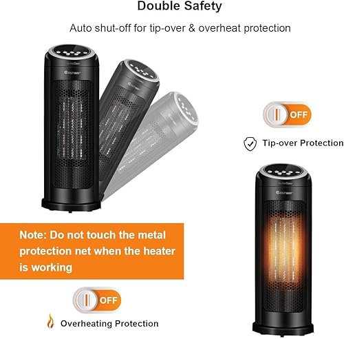 Miniatura 4 de COSTWAY Ventilador de calentador infrarrojo de torre oscilante de 1500 W con control remoto, termostato digital y temporizador de 12 horas,