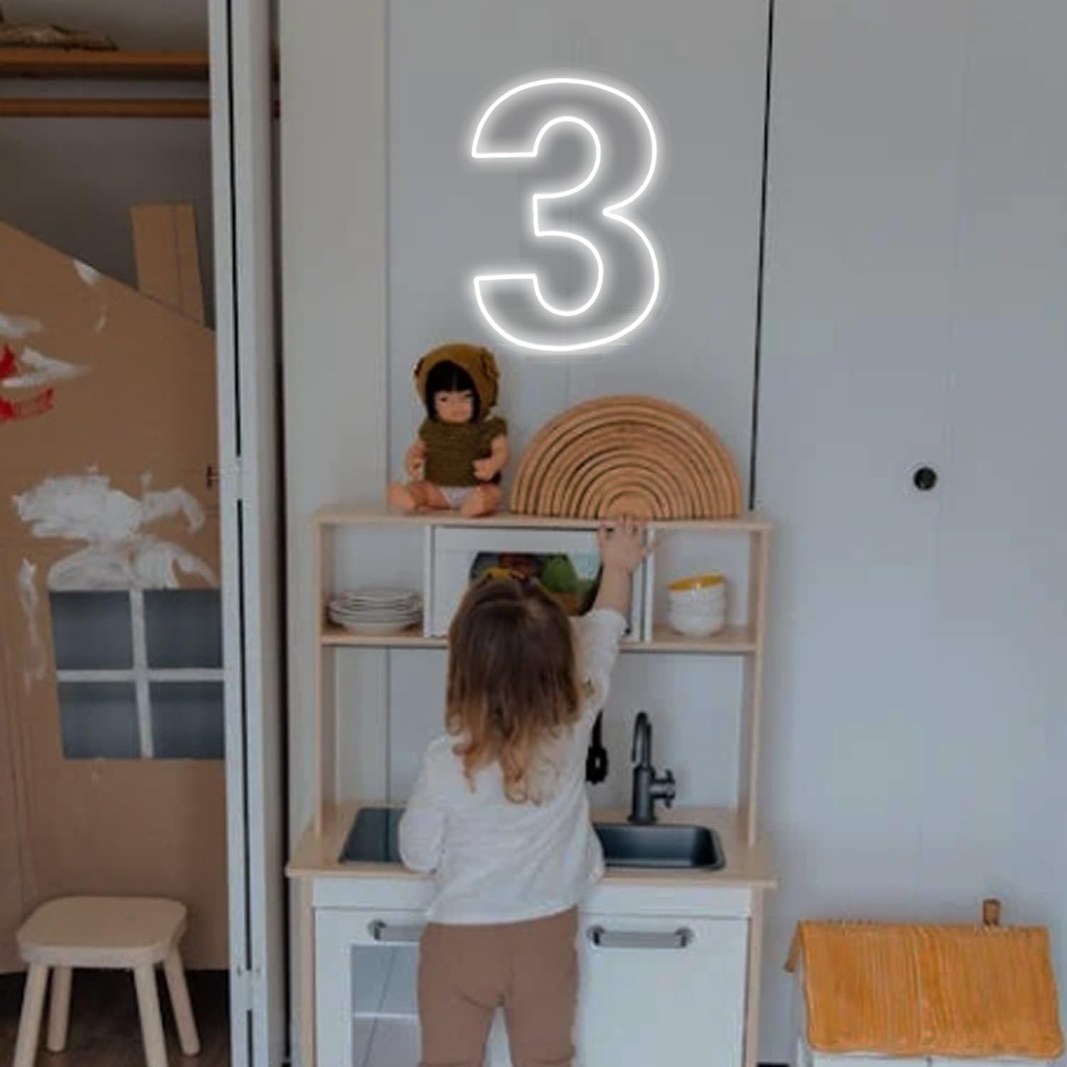 LIYUNEON Number 3 Neon Sign for Birthday, 16.54" Cool White USB Battery Powered Led Neon Sign for Party Wedding Anniversary Decor Light Sign (Number 3