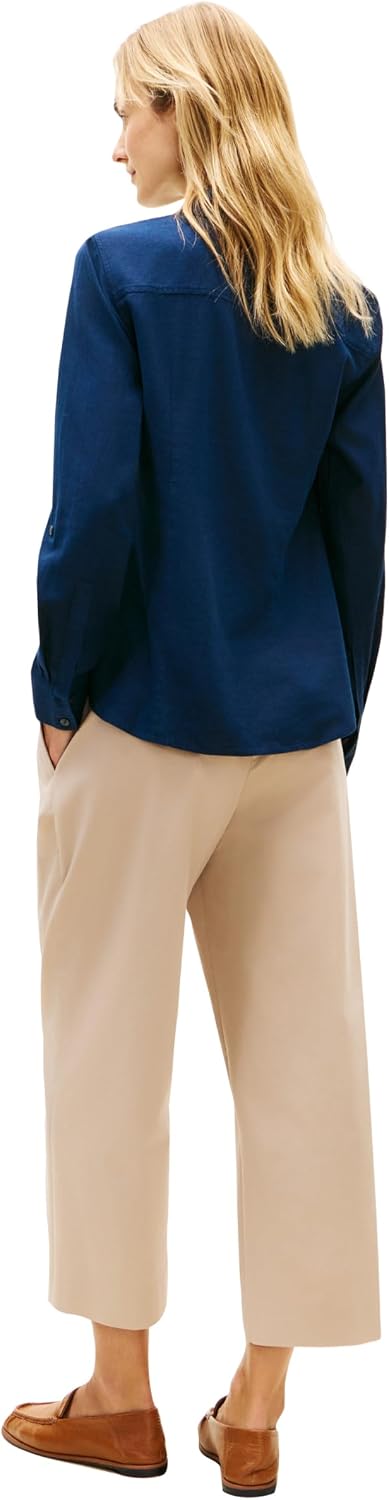 Tommy Hilfiger Women's Lightweight Linen Long Sleeve Button Down Shirt in Regular Fit with Roll Up Sleeve Linen Blouse