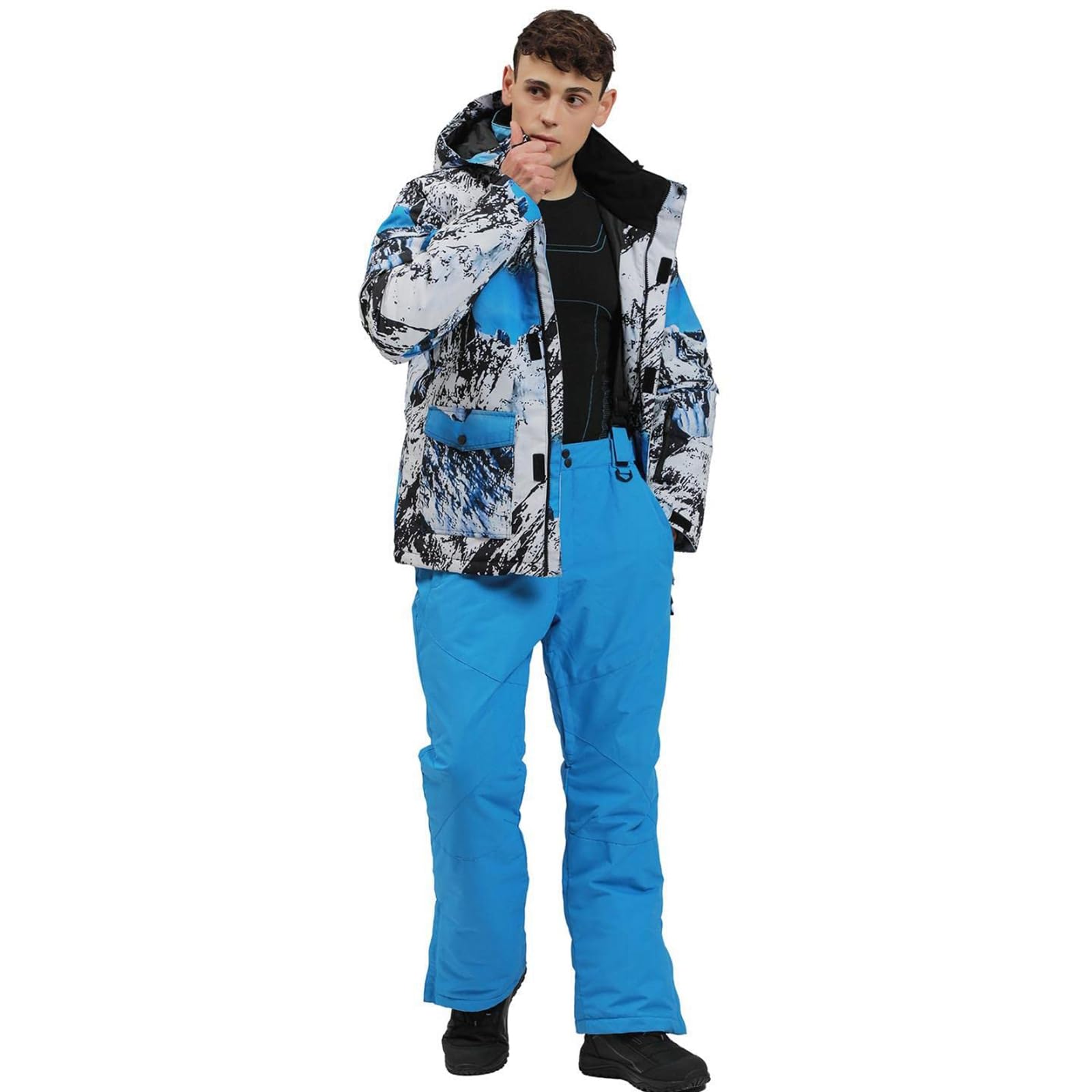 ALSOGO Męski kombinezon narciarski, kurtka i spodnie, zestaw wodoszczelny, kombinezon śniegowy, kurtka snowboardowa, spodnie, odzież narciarska dla mężczyzn