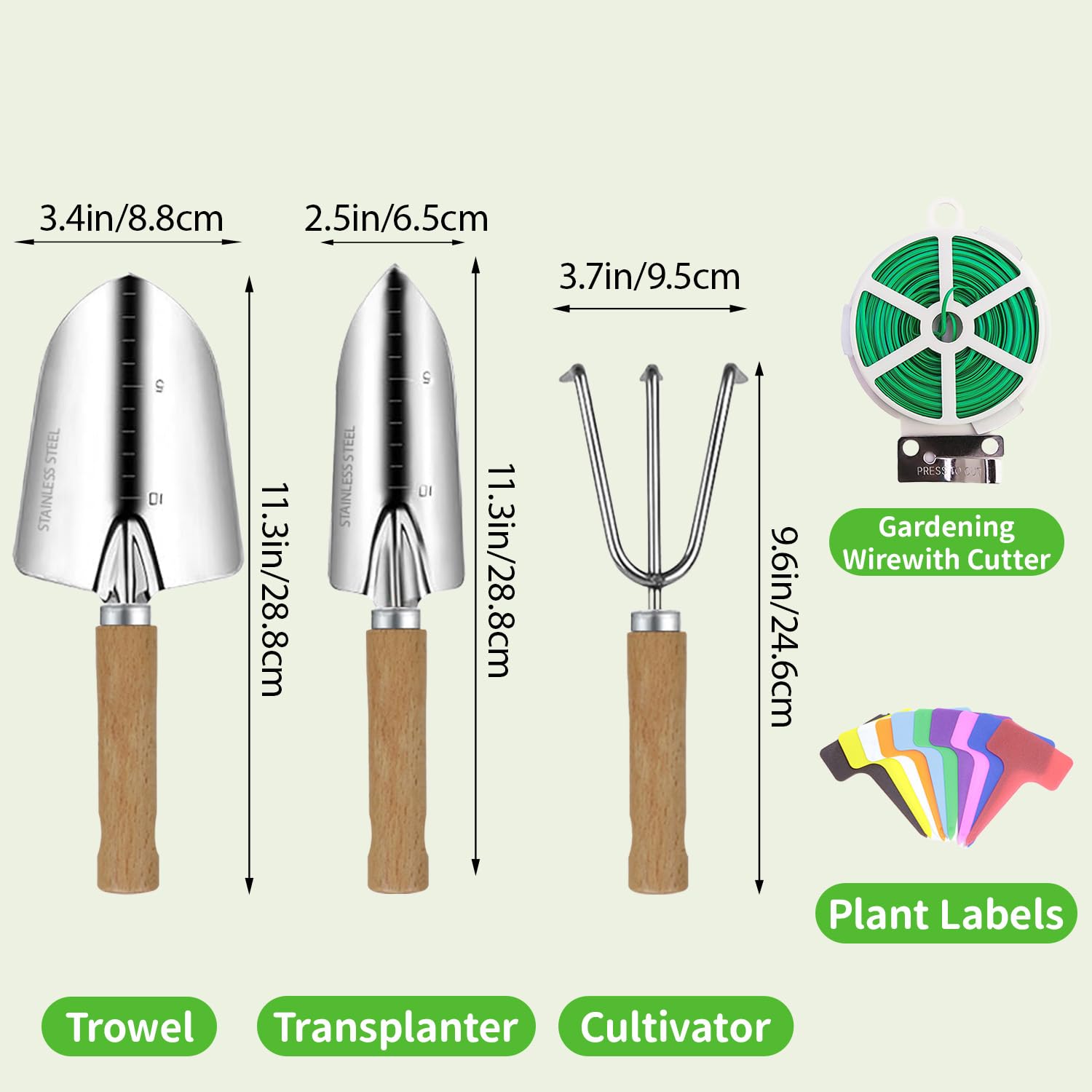 Juego de herramientas de jardín, kit de jardinería de 3 piezas con lazo giratorio para plantas de jardín y etiqueta de plástico para plantas, herramientas de jardín resistentes de acero