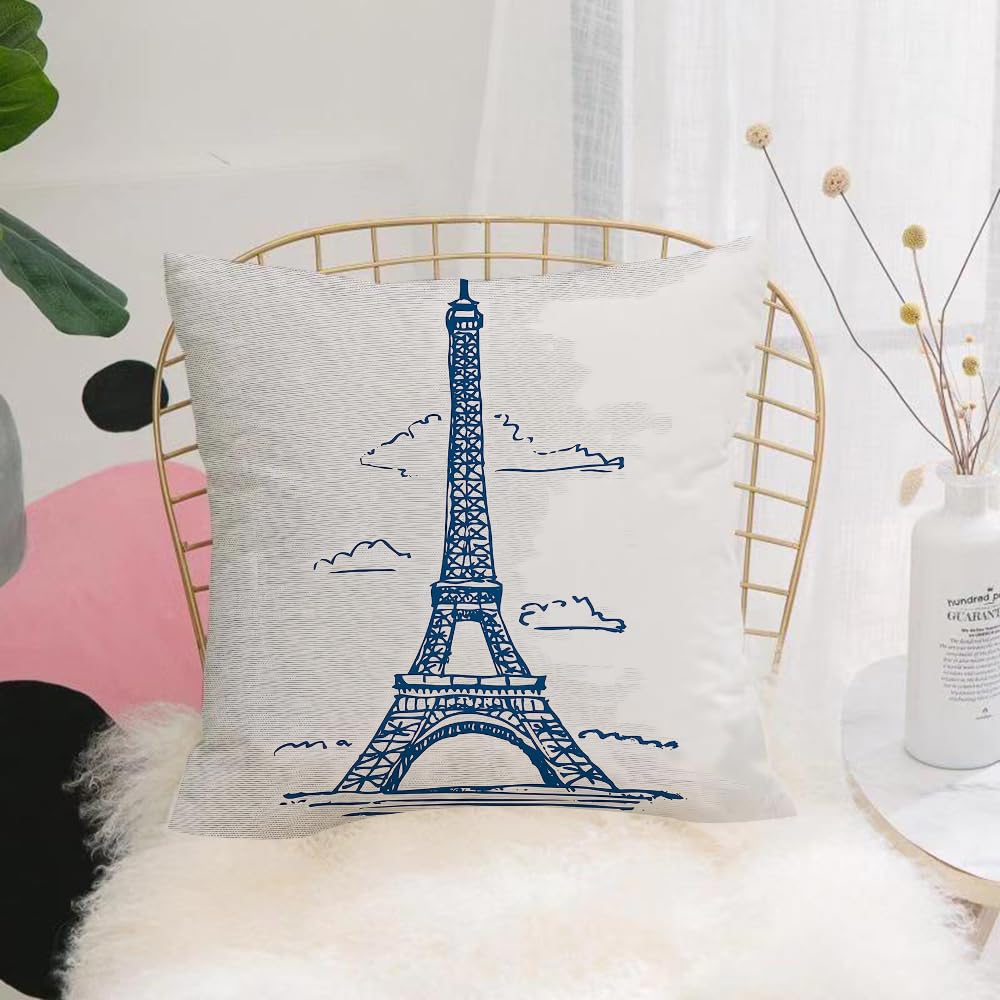 HYOSXW Cushion Cover,Throw Pillow Case Home Decorative for Living Room Bedroom Sofa Chair 16X16 Inch,Eiffel Tower drawn by pen and tracing picture tracing drawing by hand Paris Fra,Pillowcase 40X40cm