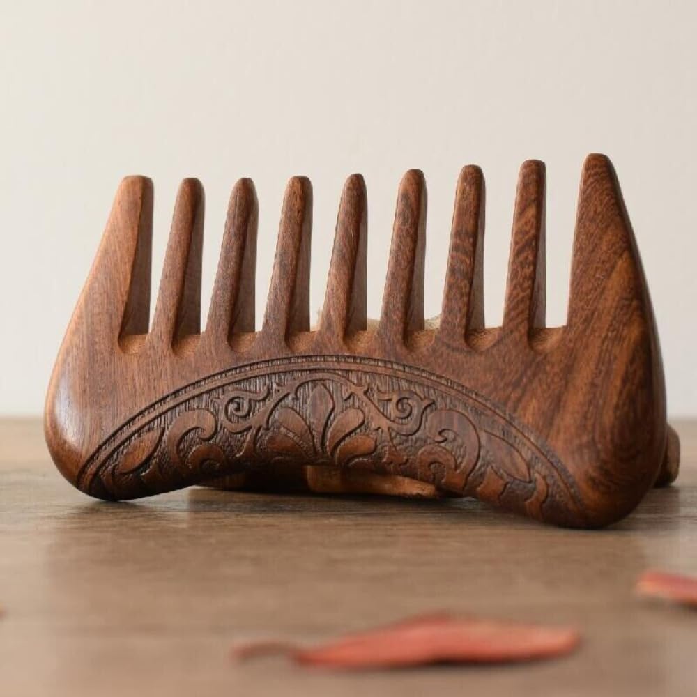 1 peine de madera de sándalo natural con dientes anchos