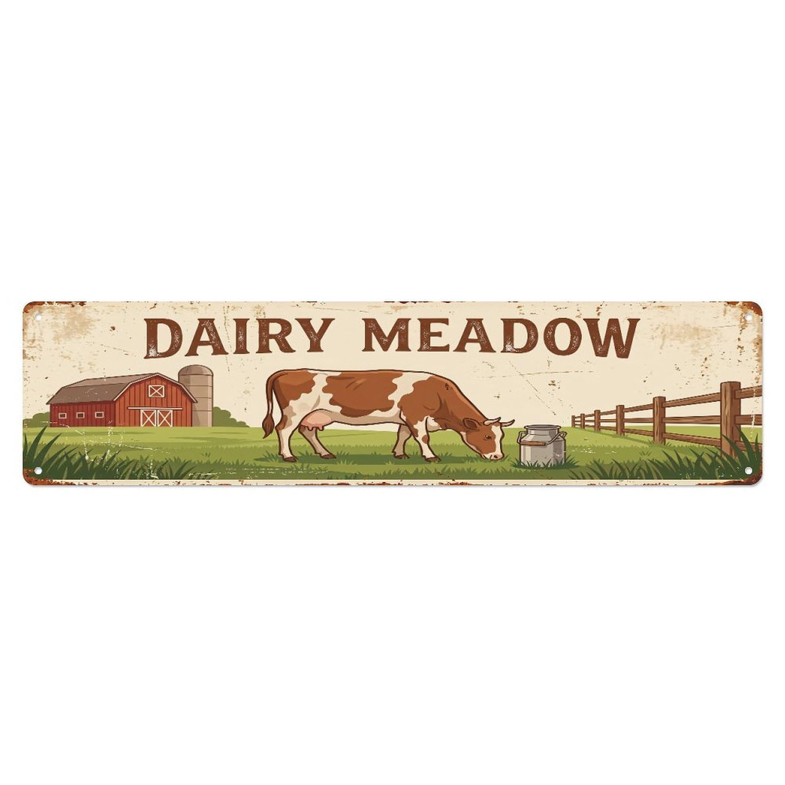 Metal Tin Sign Vintage Cow Farm Scene Dairy Meadow