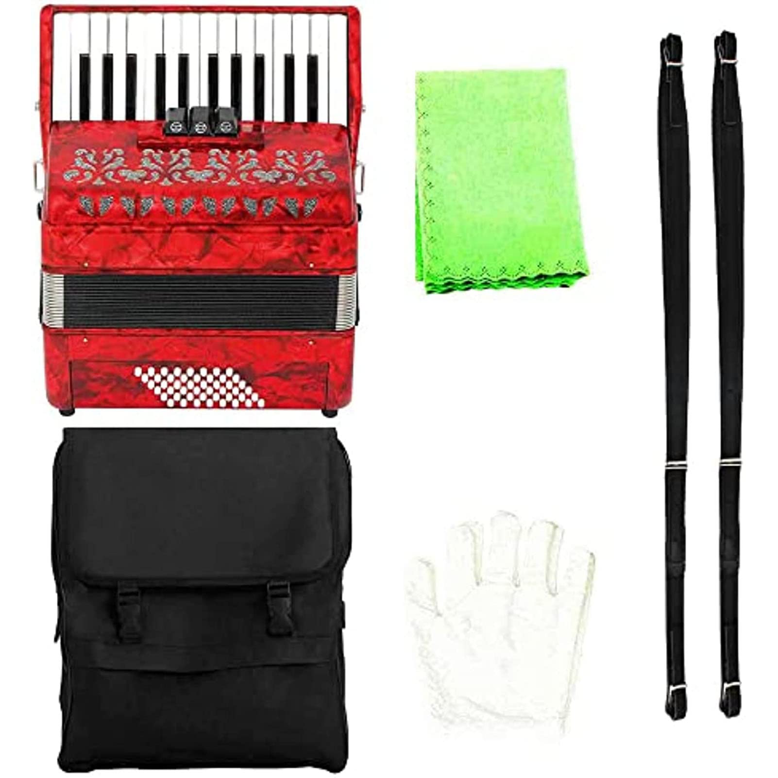 Fisarmonica a Piano 26 Tasti 48 Bassi, Strumento a Molla per Allenamento Ritmico con Tastiera a Mano, con Tracolla E Zaino per Fisarmonica, per Un Principiante O Un Giocatore Che Migliora