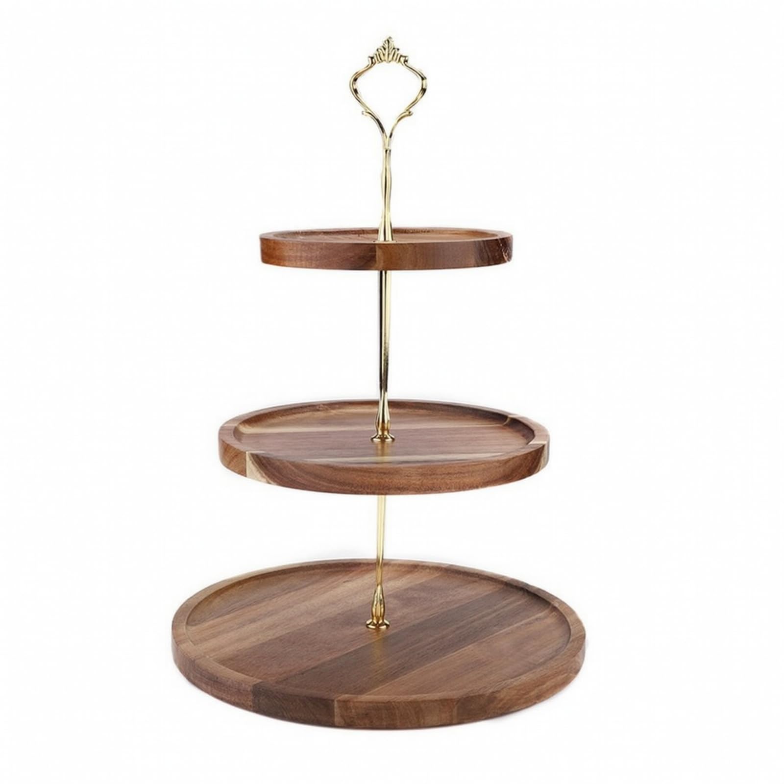 F Fityle Soporte para Postres Expositor de Pasteles de Dos Bandejas Circulares de Bambú de Hierro Asa de Aro Encaje Orden Vertical Adecuado para Reuniones Panaderías Cafeterías Encimeras