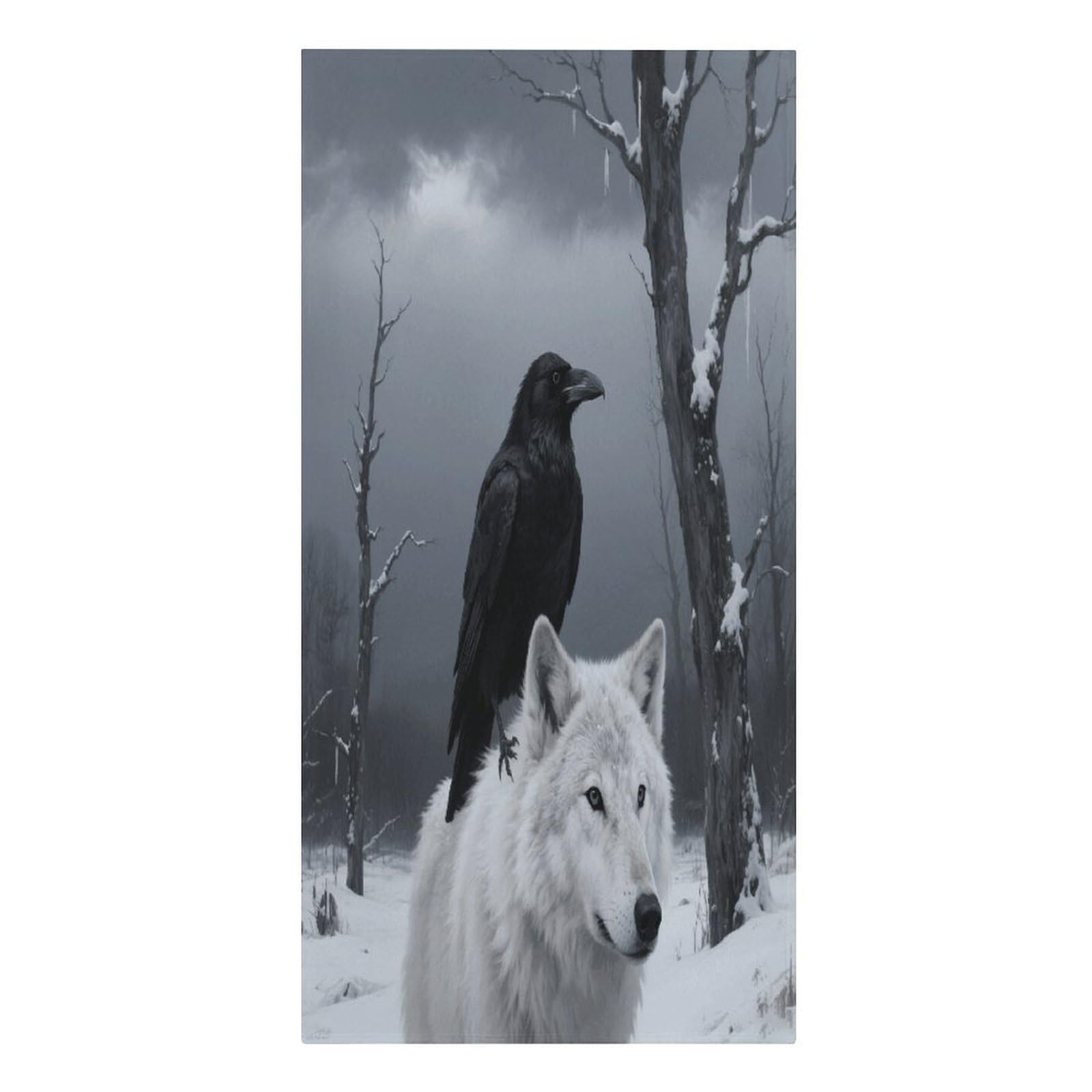 VstaDank Crow and White Wolf Beach Towel Vacation Essentials Sand Free Soft Quick Dry Swim Towels 61"x30" Modern Extra Large Towels Lightweight Microfiber Beach Towel for Swimming Pool