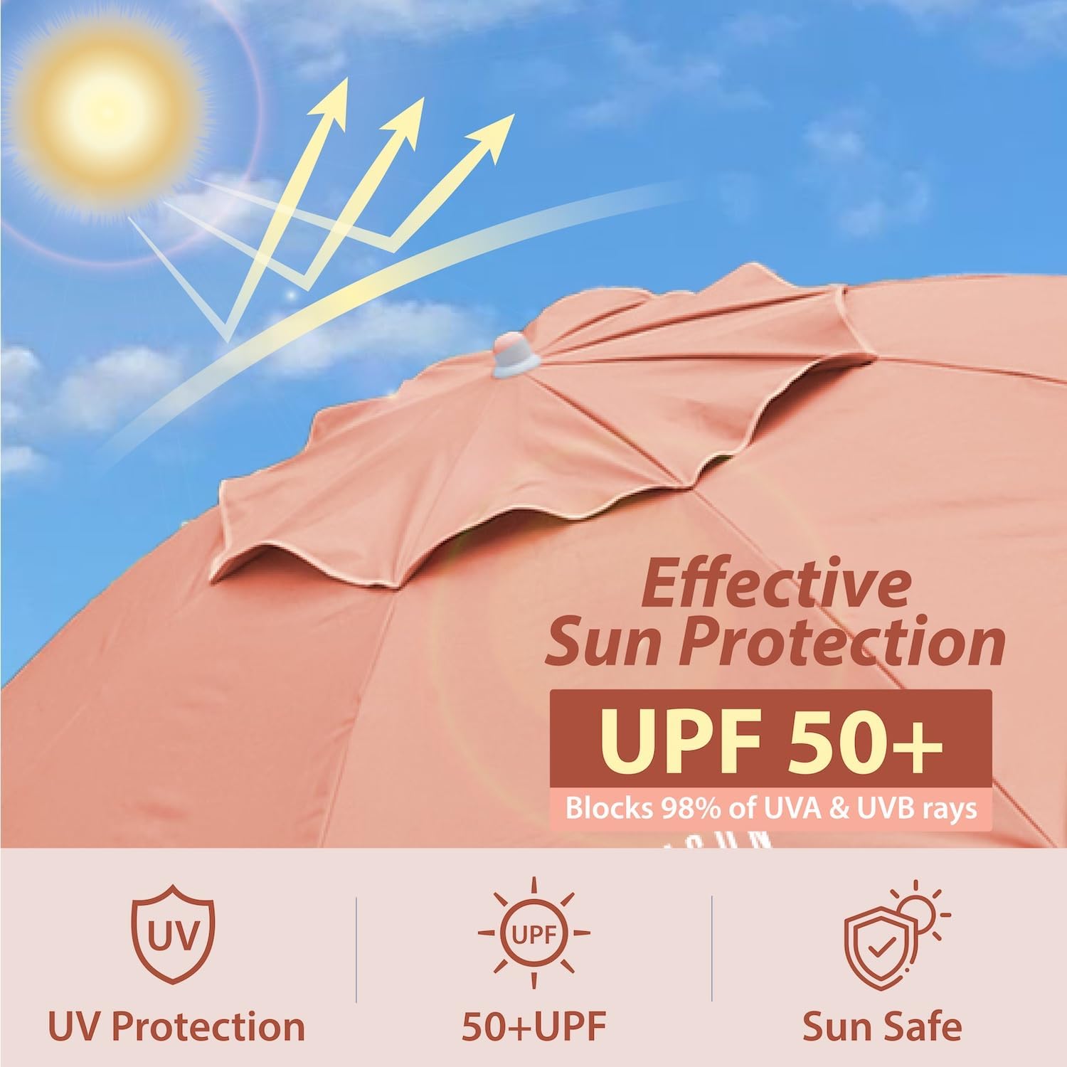 AMMSUN Shade Umbrella, Premium Portable Umbrella with Stand, 6.5ft Lightweight Free Standing Canopy for Sporting Games, Adjustable Instant Sun Protection and Easy to Carry, Peach Pink - Image 5