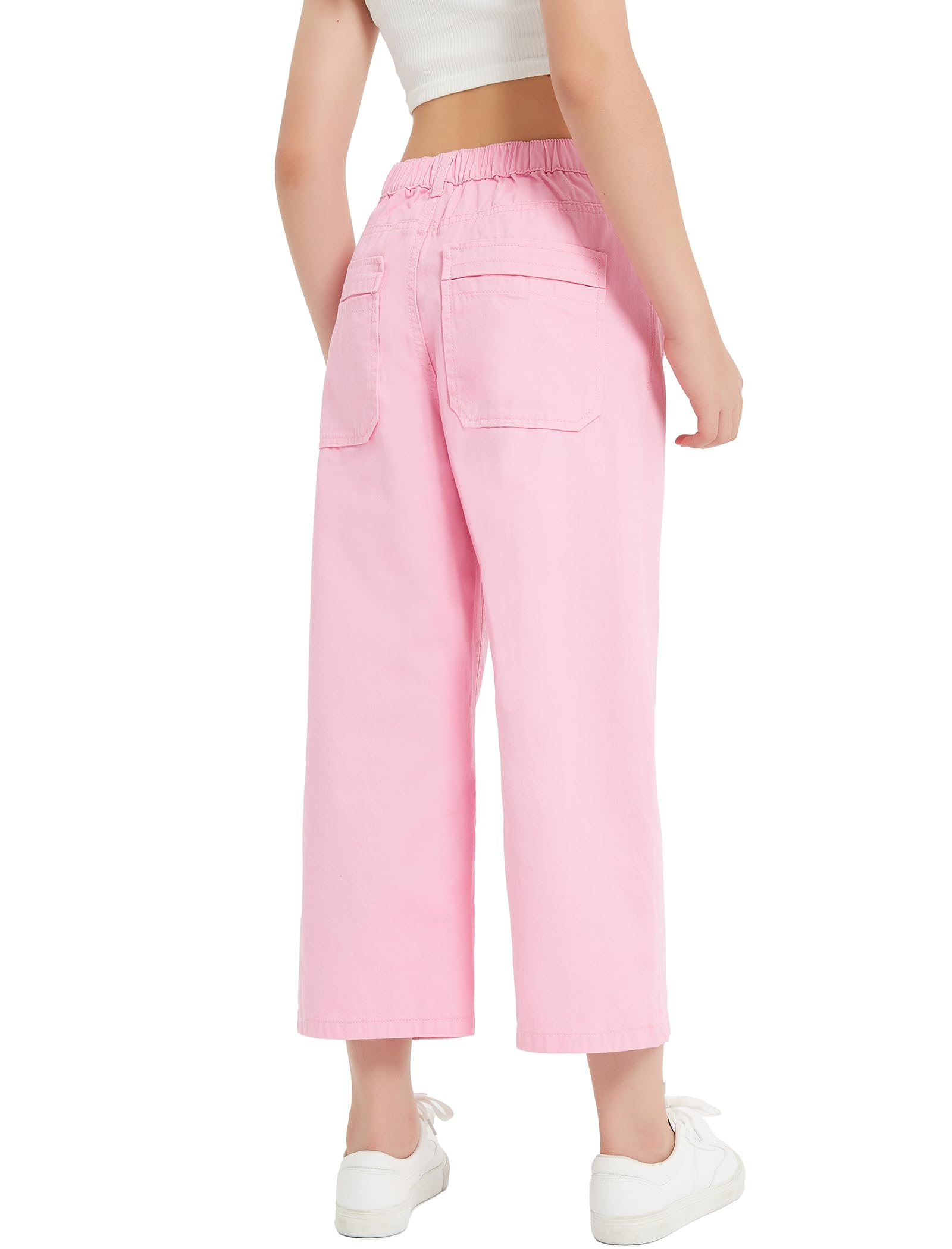 EXARUS Jeans holgados de pierna ancha para niñas, pantalones de mezclilla para adolescentes, cintura media, banda elástica con bolsillos, ropa casual