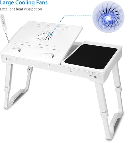 Miniatura 2 de TeqHome Mesa para computadora portátil para cama, escritorio ajustable para laptop con ventilador, 4 puertos USB, escritorio portátil con patas