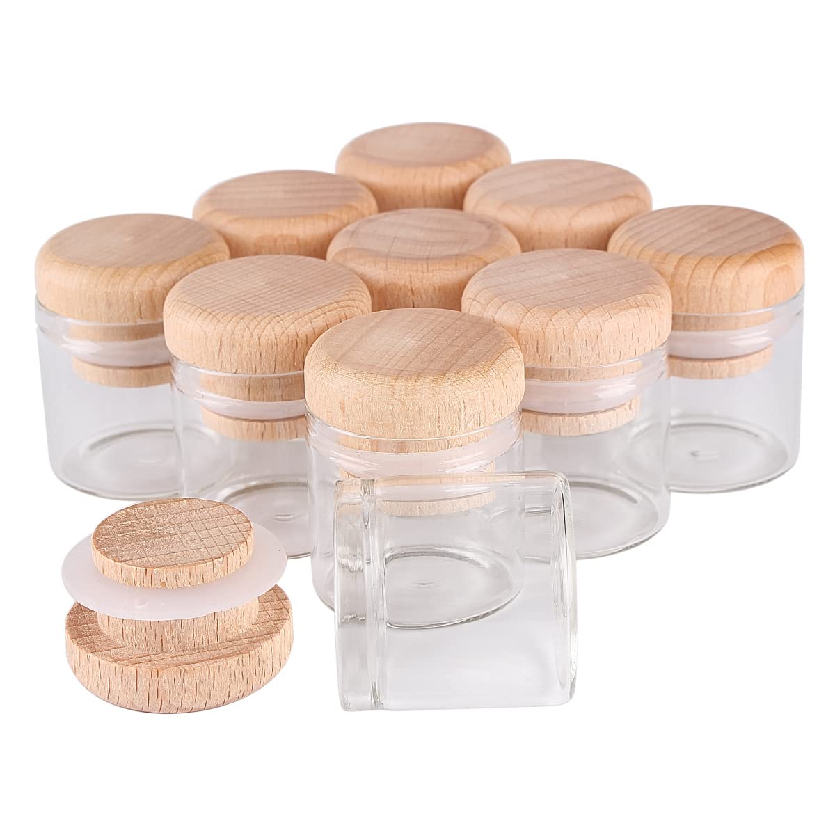 Szklane probówki, Opakowanie 24 probówek 10 ml z drewnianymi nakrętkami 30 mm x, przezroczyste
