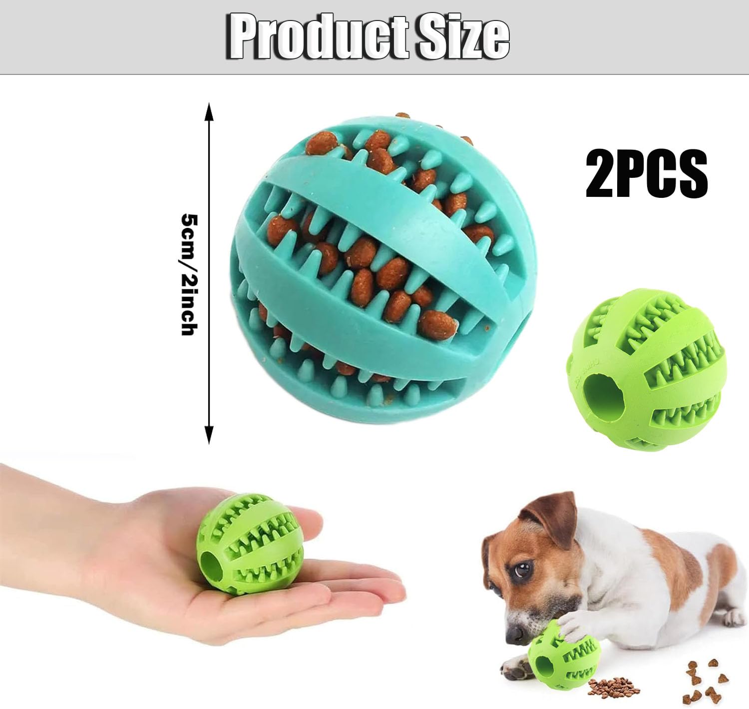 HUIQIHANG 2PCS Pets Little Dog Treat Toys Ball Dog Puppy Tooth Cleaning Features 5cm x 5cm Puppy Puzzle Stimulation Interactive Boredom Dental Care Toy (Blue+Green) - Image 2