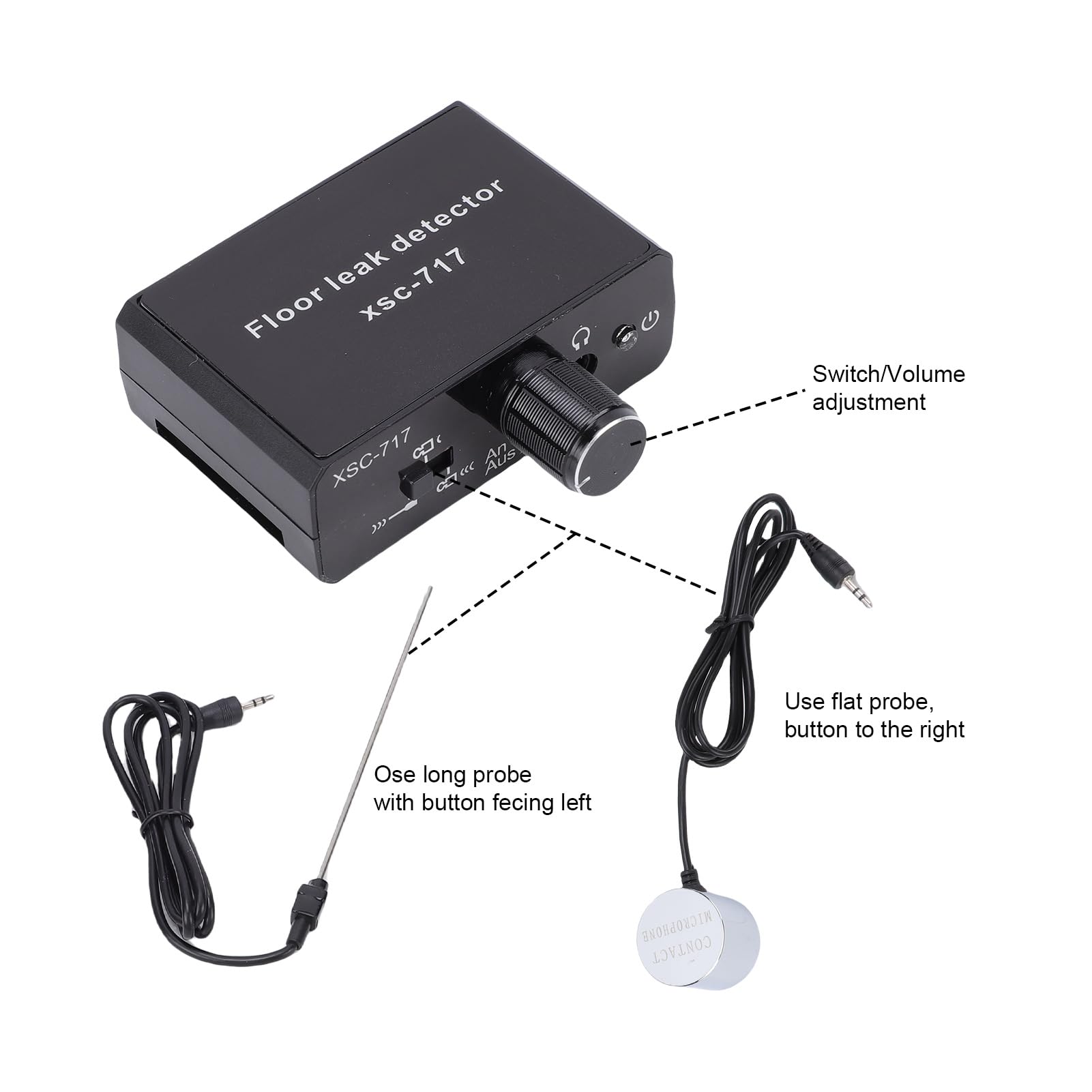 Asixxsix Detector de Fugas de Agua, Sensor inalámbrico portátil con sondas duales y Auriculares, sensibilidad de -70 dB, para tuberías, hormigón, Acero, Obras de construcción (Enchufe de la UE)