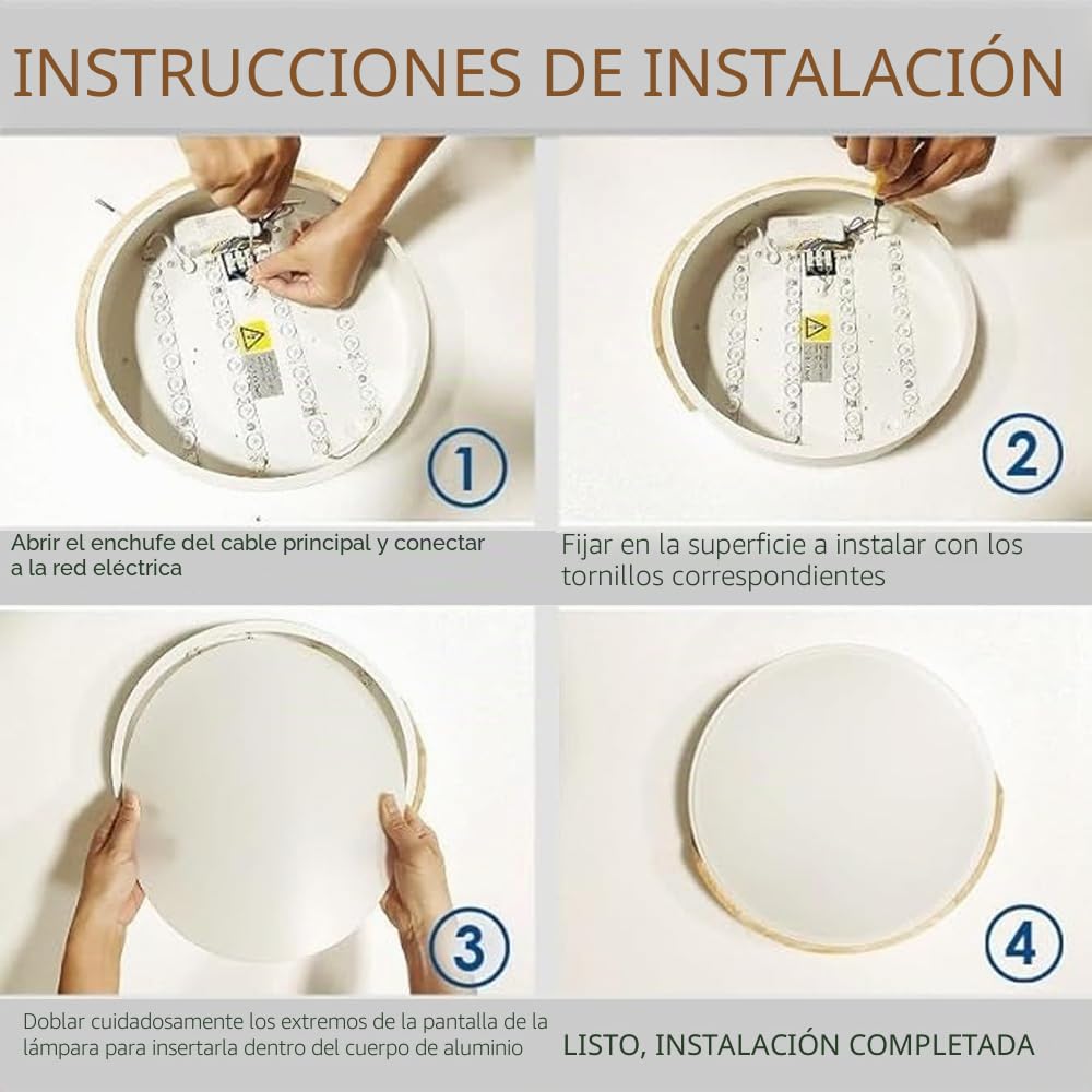 M Ledme - Plafón LED Techo Blanco Cuadrado 24W con Mando a distancia, Regulable 2700K-6500K blanco frío a cálido, 2400LM, Diseño Blanco con Madera Natural, para Baño, Cocina, Balcón,LM8282
