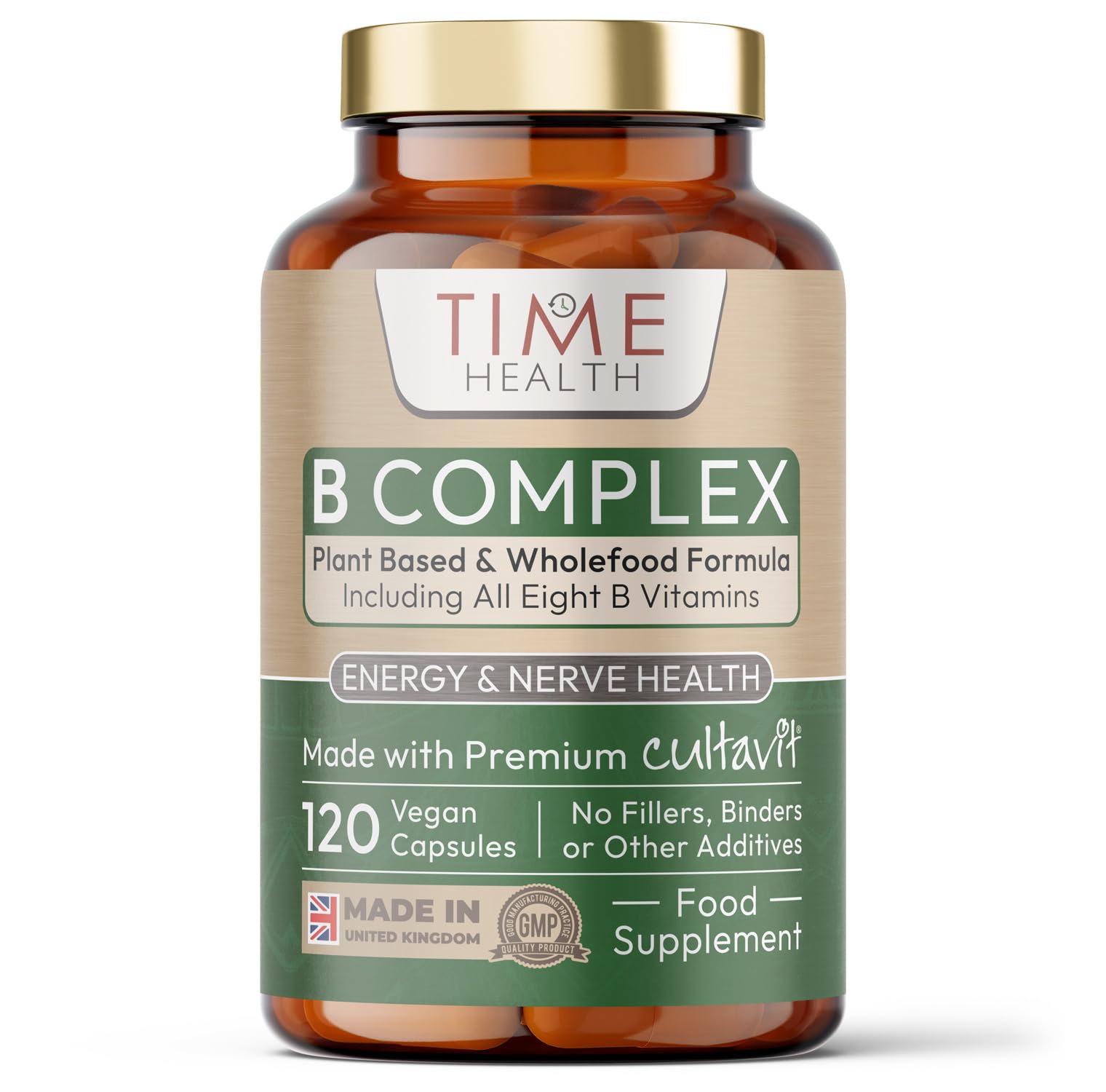 Vitamin B Complex - Whole Food & Plant-Derived - Natural, Non-Synthetic B Vitamins - Highly Bioavailable - Methylated B9 & B12 - Cultavit® - Zero Additives - UK Made - Pullulan (120 Capsule Pouch)