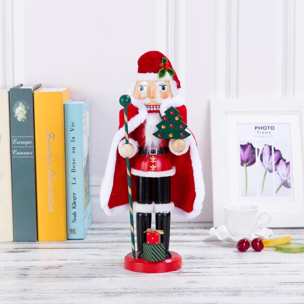 Nussknacker Koch Holzfigur Nussknacker Spielzeug Handbemalt Dekofigur Weihnachtsornament Aus Holz mit Tablett für Wohnzimmer Kinderzimmer Geschenk, Weihnachtsmann